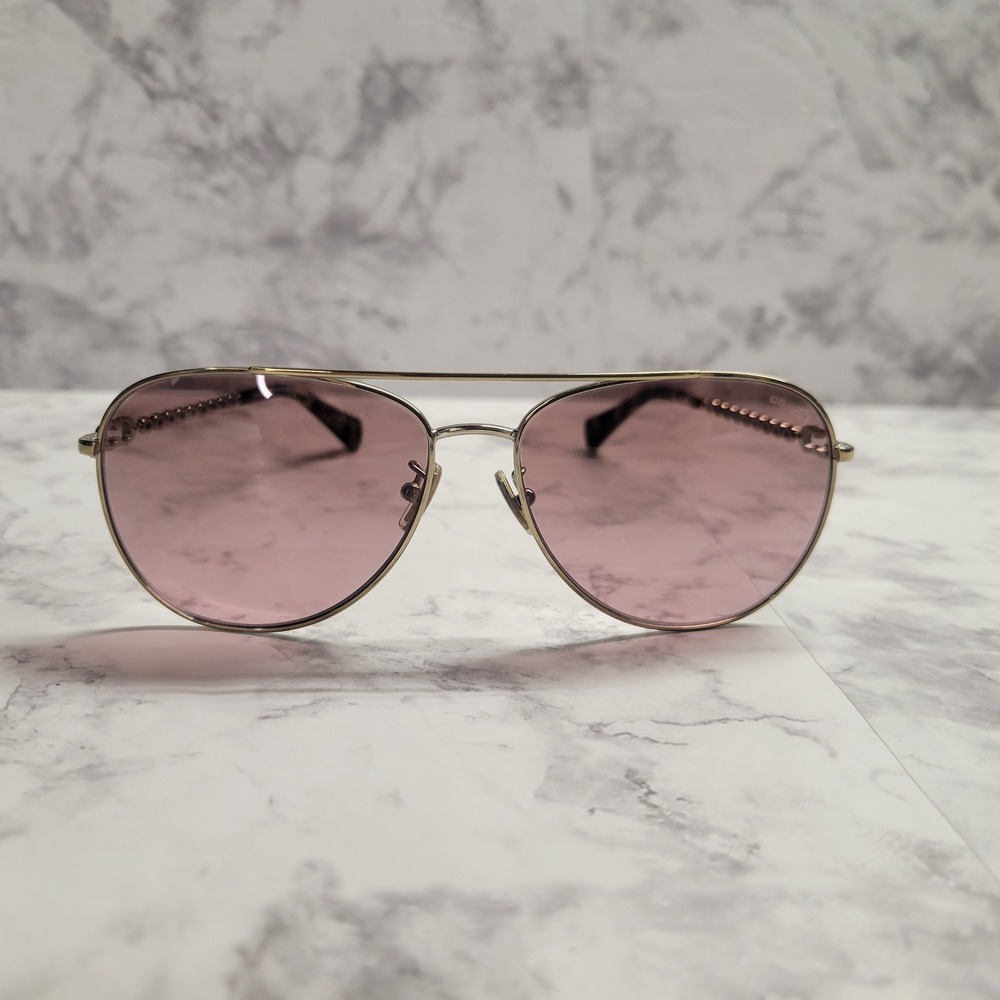 Coach Bree Aviator Sunglasses Gold Vintage Tortoise Pink Lens 59-14-140 - Picture 6 of 9